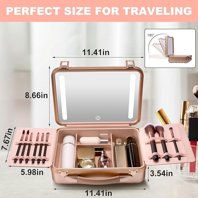 Mocado Travel Makeup Case with Lighted Mirror, Makeup Box with 8 Makeup Brushes - Image 6