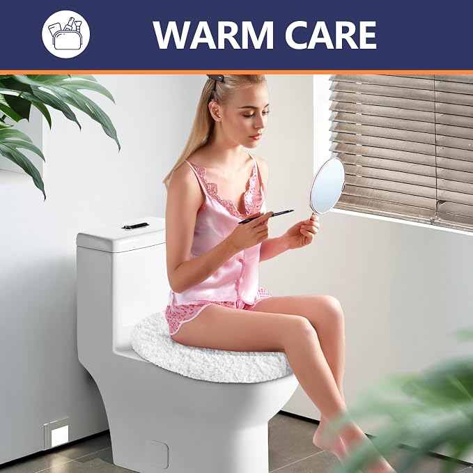 Microfiber Elongated Toilet Seat Cover 19.5"x 15" Machine Washable Solid Toilet - Image 6