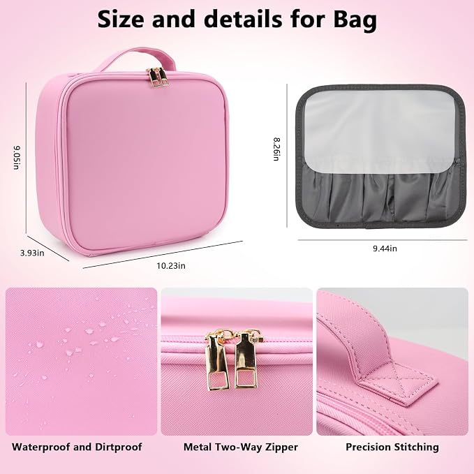 Travel Makeup Bag with LED Mirror Travel Makeup Organizer with 3 Lighted - Image 5