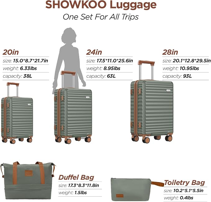 SHOWKOO Luggage Sets 3 Piece Hardside Expandable Suitcase - Image 9