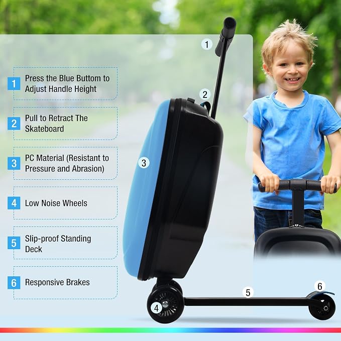 20" Scooter Suitcase for Kids, 2-in-1 Ride On Luggage - Image 3