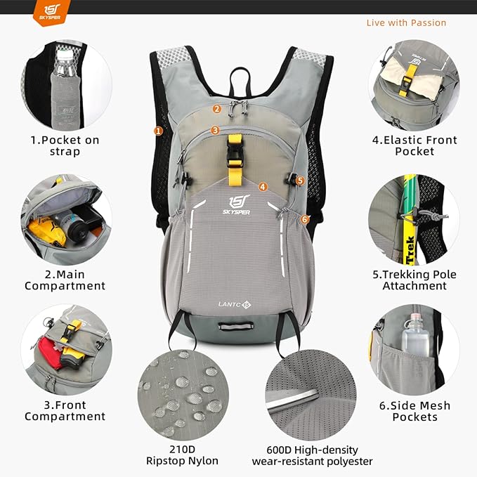 SKYSPER Small Hiking Backpack - 15L Travel Daypack Lightweight Bag Water - Image 3