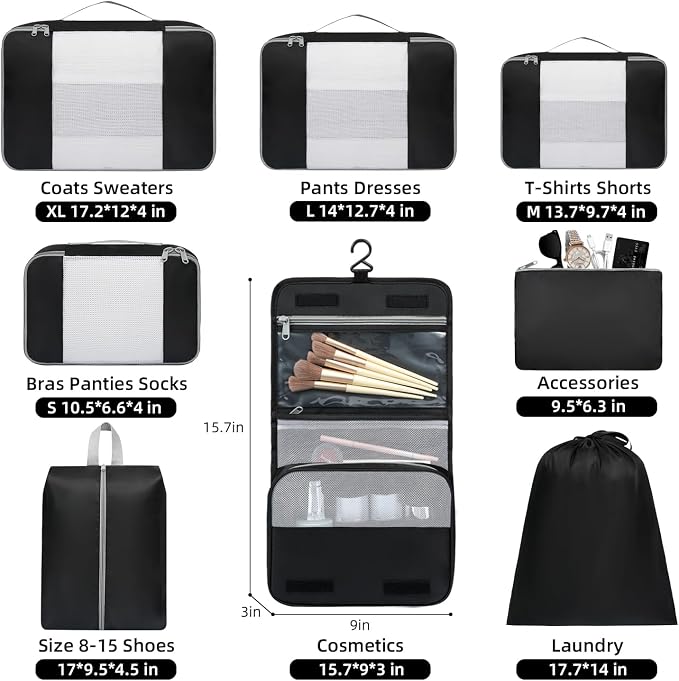 BAGAIL 6 Set/8 Set/10 Set Packing Cubes Various Sizes Packing Organizer - Image 2