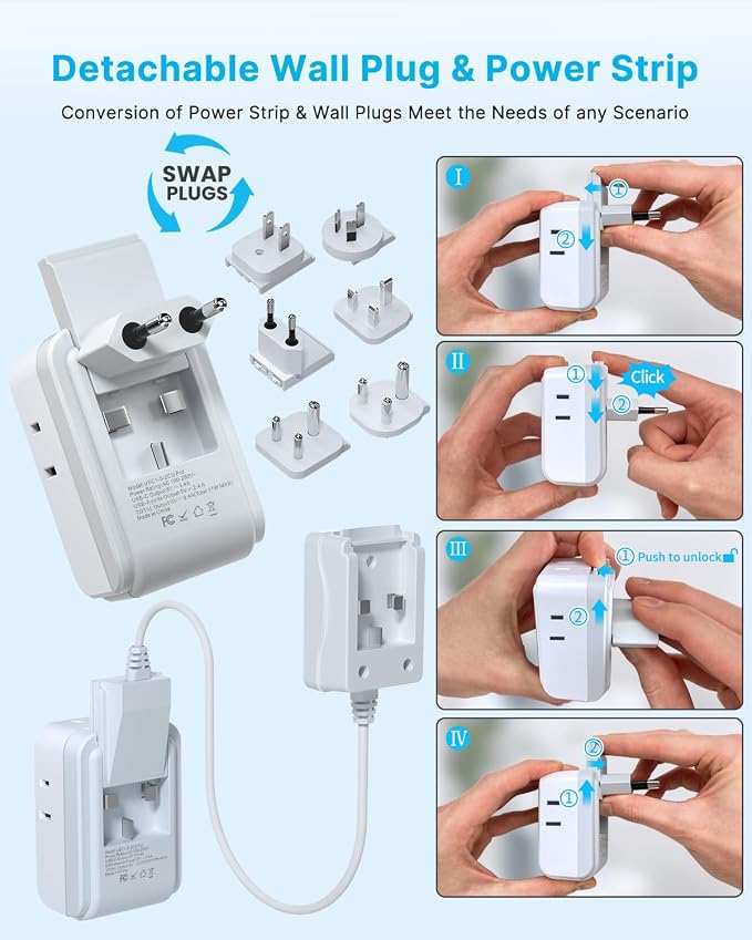 VINTAR Universal Travel Adapter Kit, 0.5ft Detachable Extension Cord - Image 2