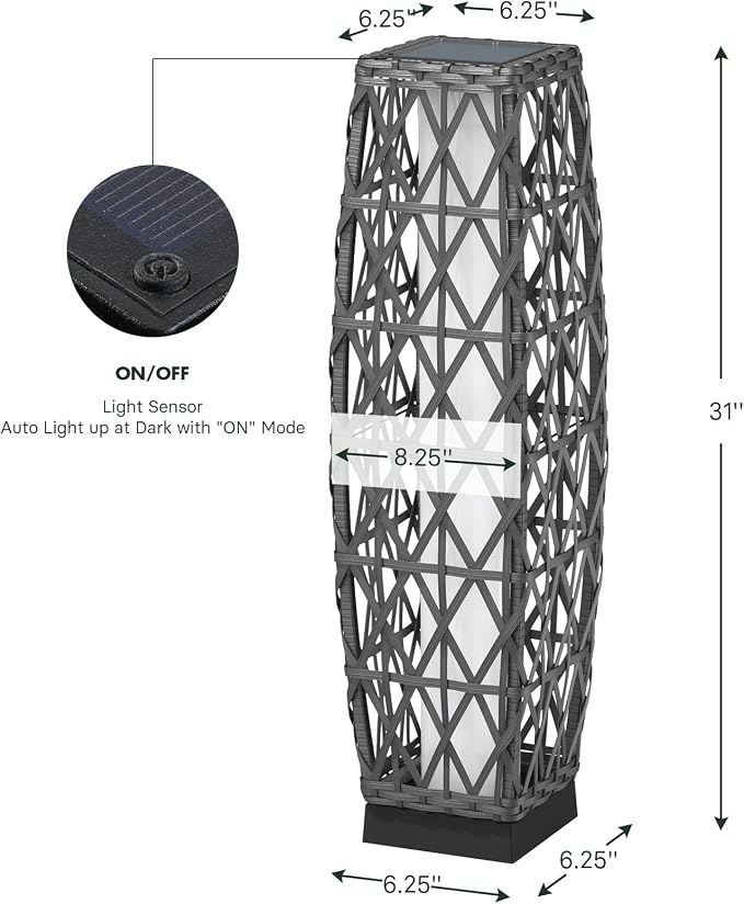 Grand patio Outdoor Solar Powered Wicker Floor Lamp Outdoor Weather-Resistant - Image 8