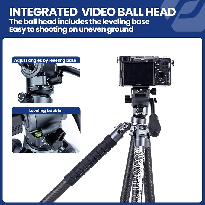Fotopro Carbon Fiber Travel Tripod 2.2lbs Ultralight 64 Inch Portable Compact - Image 4