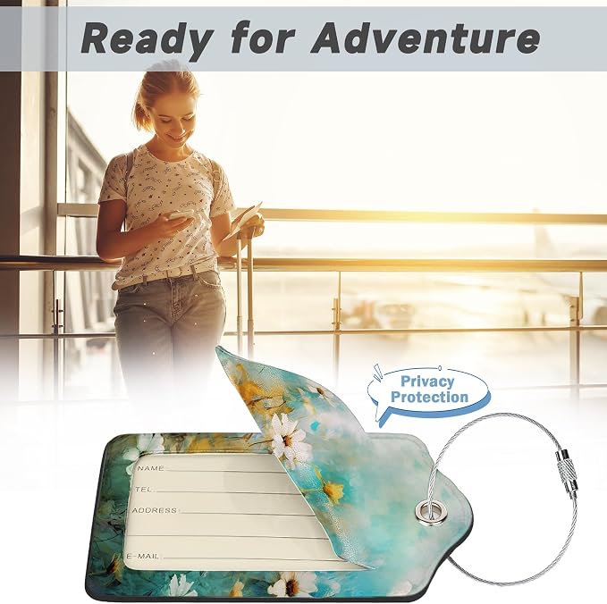 2 Pack Luggage Tag for Suitcase, Vintage Wild Flowers Leather Bag Tags - Image 5