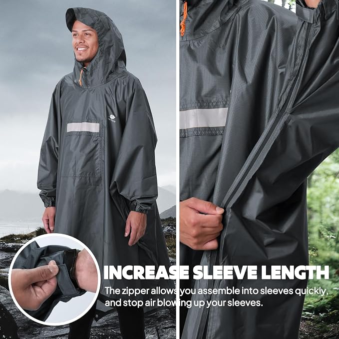 ANYOO Hooded Rain Poncho for Adults Waterproof Lightweight Rain Coat for Men - Image 4