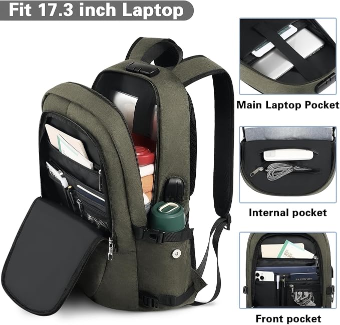 AMBOR Anti Theft Backpack, 15.6-17.3 inch Business Laptop Carry on Backpack - Image 2