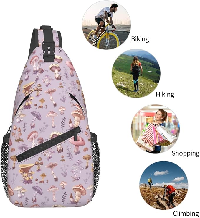 SUPLUCHOM Sling Bag Mushrooms Vintage Botanical Hiking Daypack Crossbody - Image 6