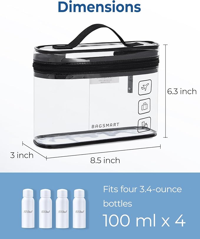 BAGSMART TSA Approved Toiletry Bag, 2 Pack Clear Makeup Cosmetic Bag Organizer - Image 5
