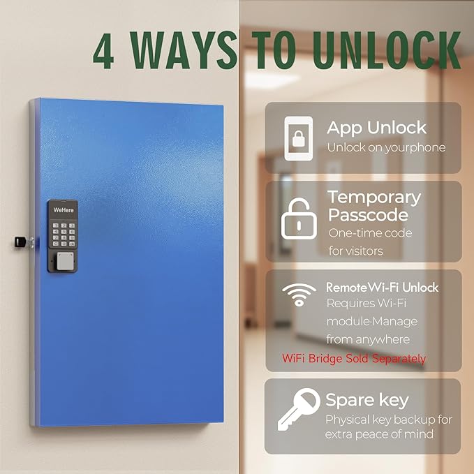 WeHere 96 Key Lock Box Wall Mount, APP Bluetooth/OTP/Wi-Fi Remote/Fixed - Image 4
