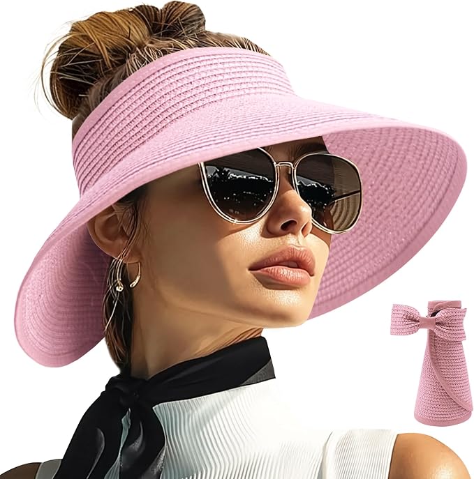 PFFY Sun Hats for Women Straw Beach Hat Packable Foldable Wide Brim Ponytail by Unknown