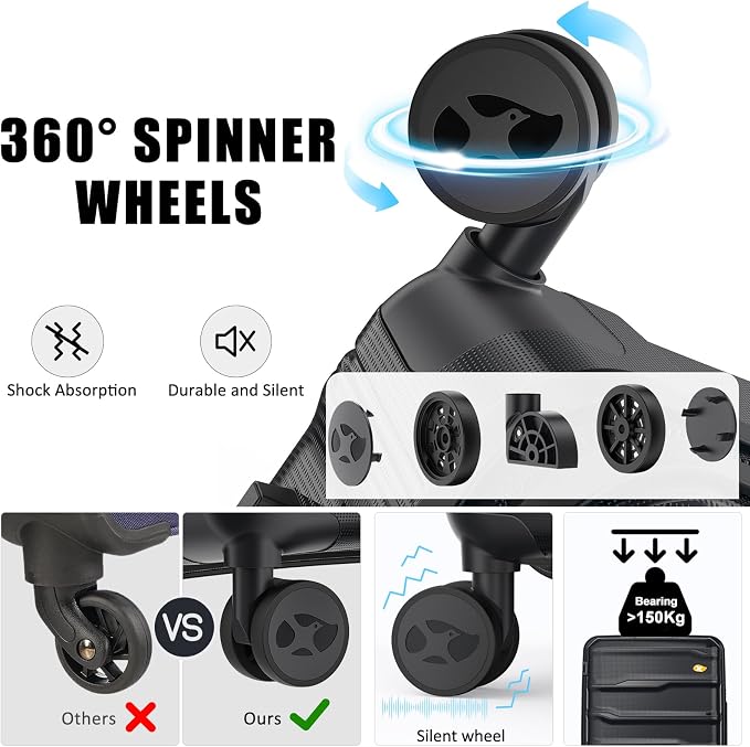 24 Inch Luggage with Spinner Wheels, Hard Shell Suitcase, Lightweight PP - Image 4