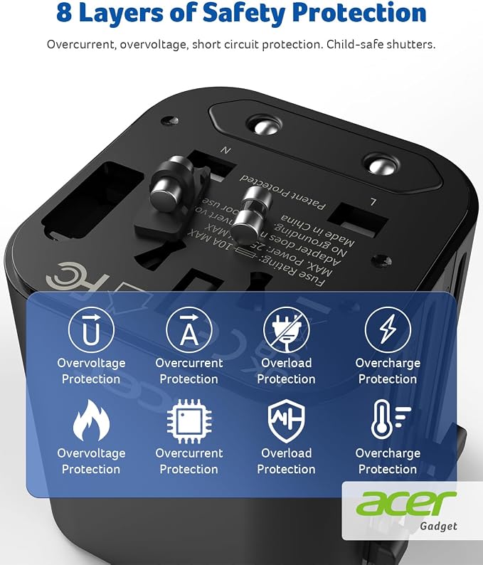 Acer US to Europe Plug Adapter, Universal Travel Adapter, International Power - Image 3
