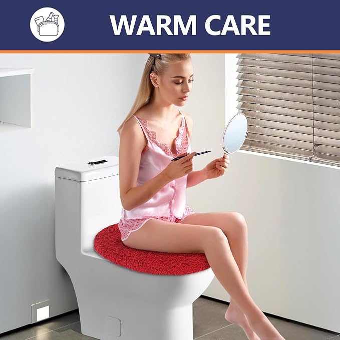 Microfiber Elongated Toilet Seat Cover 19.5"x 15" Machine Washable Solid Toilet - Image 6