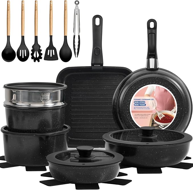 KIKCOIN Ceramic Nonstick Pots and Pans Set by Kikcoin