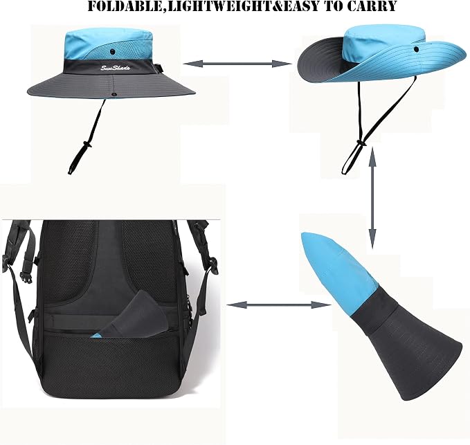 Womens Summer Sun Hat Beach Hat Wide Brim Outdoor UV Protection Hat Foldable - Image 4