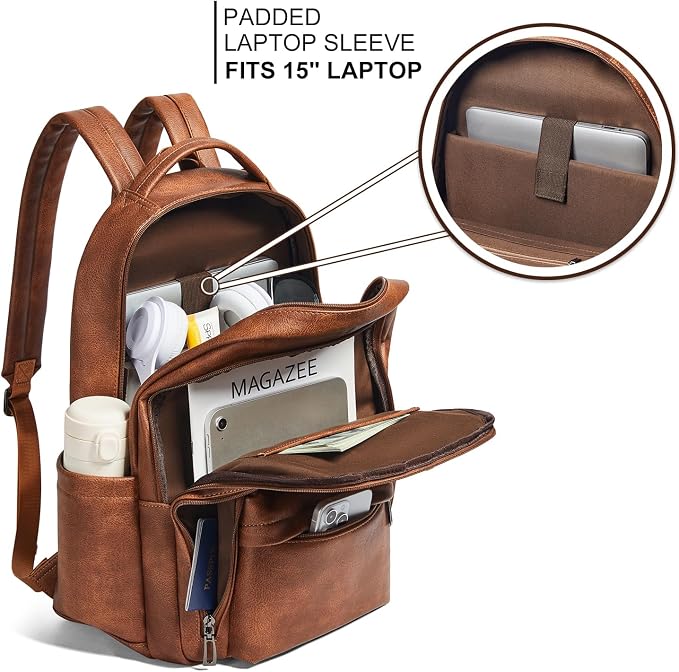 30L Business Laptop Backpack for Women Men, Travel Work Backpack Purse Faux - Image 3