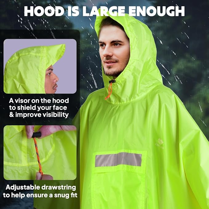 ANYOO Hooded Rain Poncho for Adults Waterproof Lightweight Rain Coat for Men - Image 5