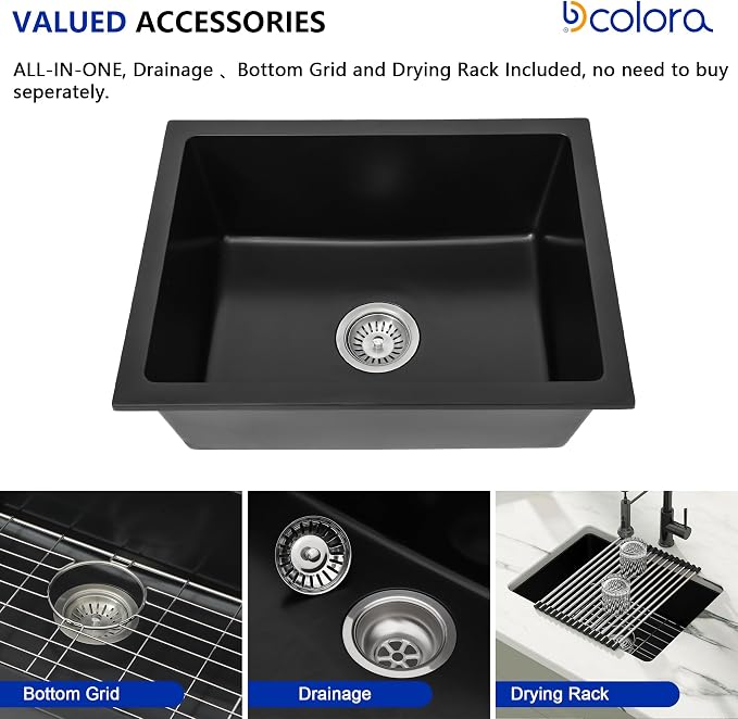 Dcolora 22 Inch Quartz Composite Bar Sink Black Undermount Small Granite - Image 5