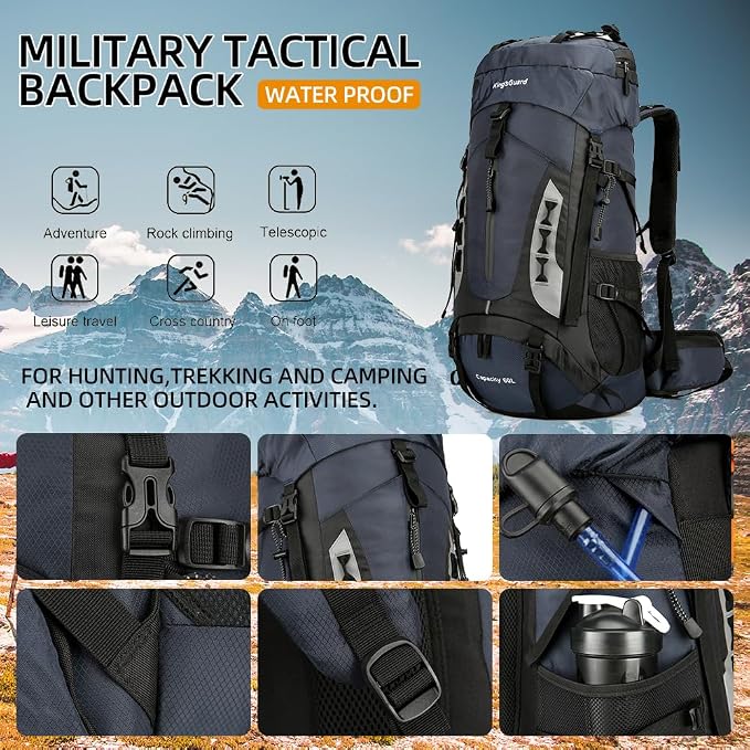 King'sGuard 60L Hiking Backpack Large Waterproof Camping Backpack - Image 6