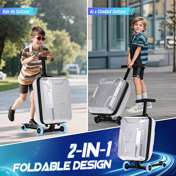Scooter Suitcase for Kids & Adults, Foldable Carry On Travel Luggage, Hardside - Image 2