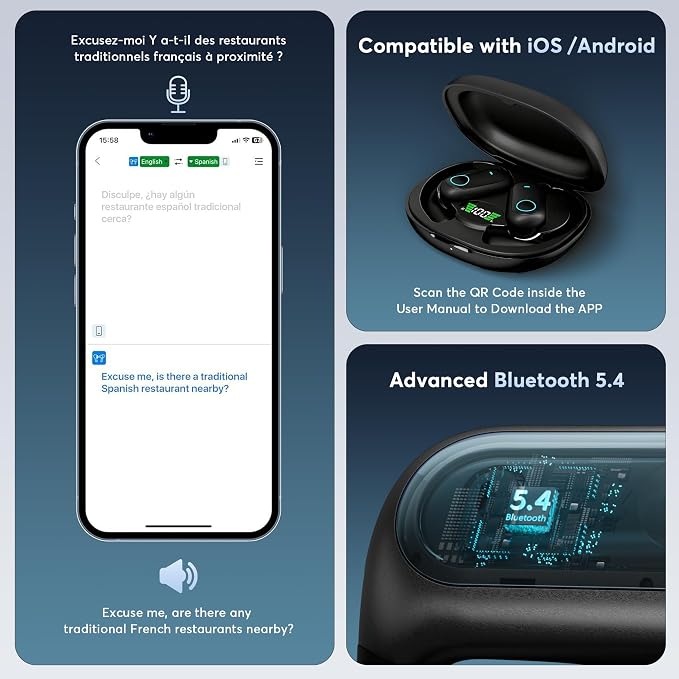 168 Languages AI Translation Earbuds, 4-in-1 Smart Mode Touch Screen Real-Time - Image 7