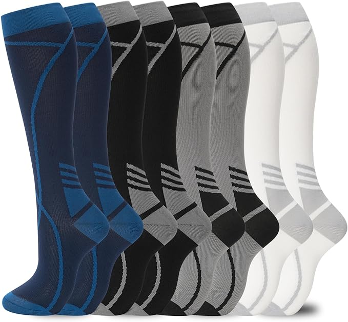 Compression Socks for Women Men Circulation Knee High 8 Pairs for Nurses by HELLOMOMOYA