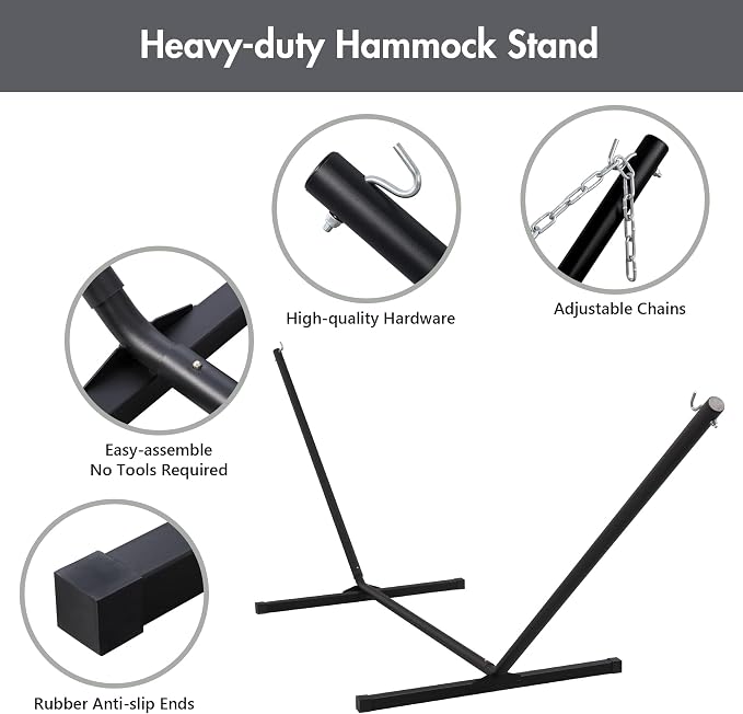 ANOW Double Hammock with 12FT Heavy Duty Steel Stand Included, 2 Person Hammock - Image 3