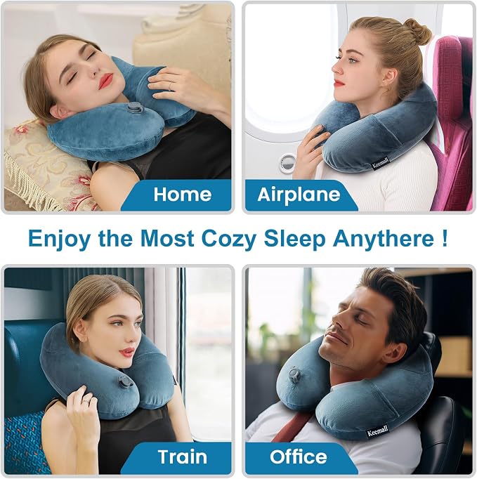 Inflatable Travel Neck Pillow for Airplane Sleeping Blow Up Neck Support Air - Image 6