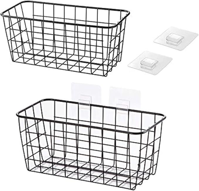 2 Set Hanging Wall Basket Organizer Over the Cabinet Door Wire Baskets by LeleCAT