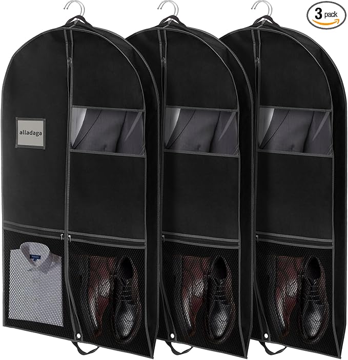3 Pack 43" Garment Bags for Travel and Storage, Suit and Dress Bags by alladaga