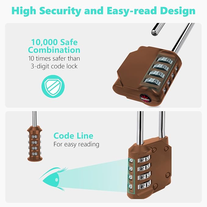 CL21MC 2.6 Inch Long Shackle Combination Lock, 4 Digit Combination Padlock Set - Image 4