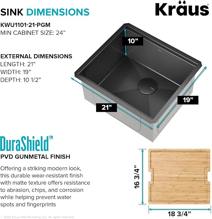 KRAUS Kore 21 Inch Undermount Workstation 16 Gauge Stainless Steel Single Bowl - Image 5