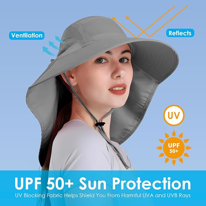 Womens Sun Hat UV Protection, Foldable Waterproof Wide Brim Bucket Hats - Image 3
