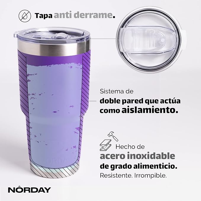 NORDAY | Tumbler with Lid - 30oz - Violet Insulated Tumbler - Stainless Steel - Image 4