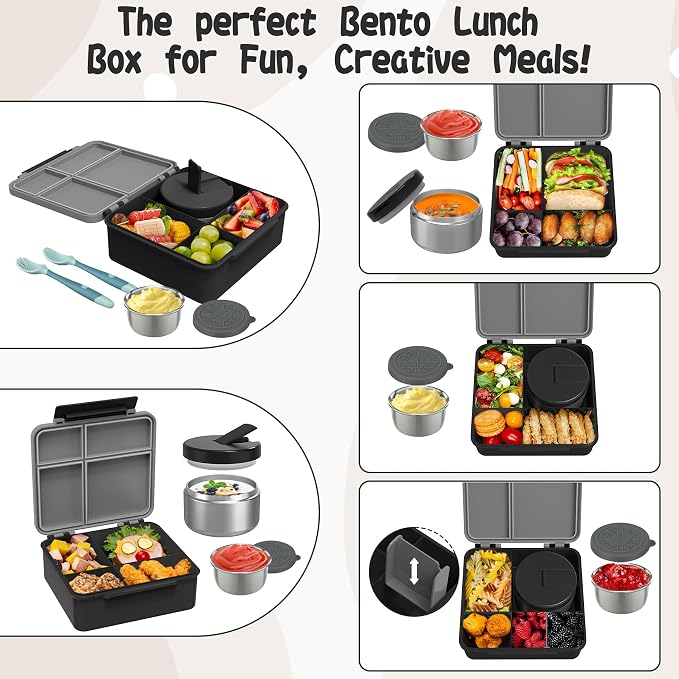 Kids Bento Lunch Box with 8oz Soup Thermo, Kids Leakproof Lunch Food Containers - Image 4