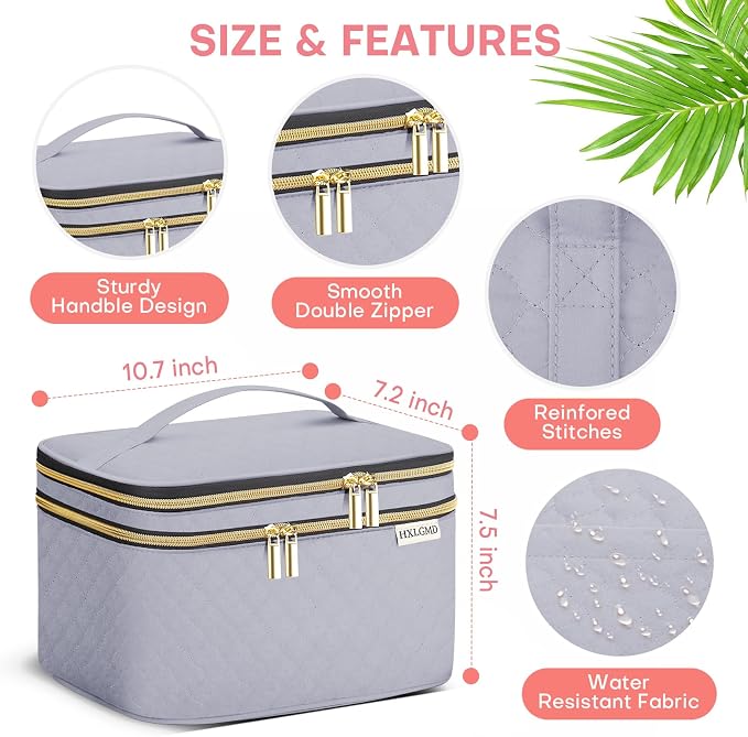 Large Makeup Bag with Mirror Double Layer Travel Make Up Organizer Case - Image 6