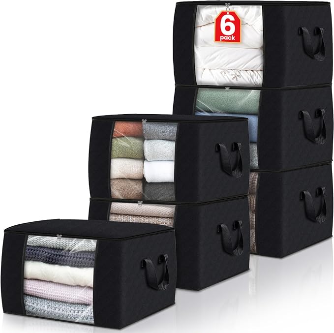 Fab totes 6 Pack Clothes Storage, Foldable Thick Fabric Blanket Storage Bags by Fabtotes