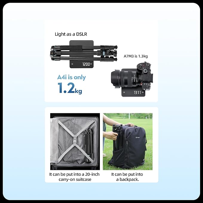 Fotopro 73" Camera Tripod, Aluminum Compact Travel Tripod and Monopod - Image 5