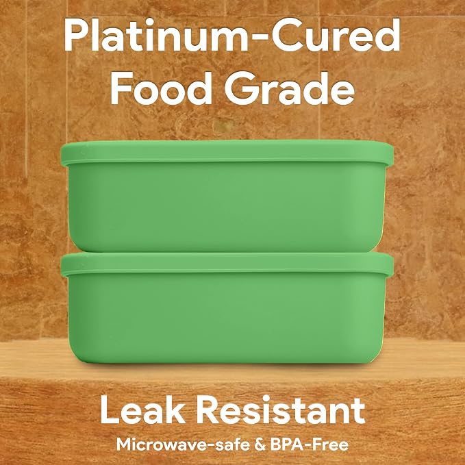 Platinum Silicone Bento Lunch Box Set of 2 – 3 Compartments, Microwave & - Image 4