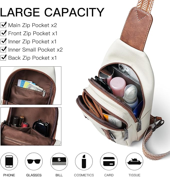 7L Sling Bag for Women Men Leather Small Sling Backpack Daypack Anti Theft - Image 3