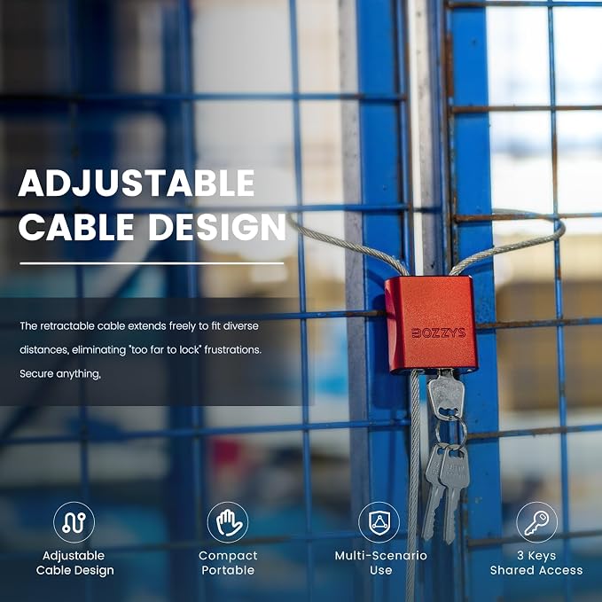 Adjustable Cable Locks with 3 Keys | 3.28ft L x 1/6in D Aluminum Steel Cable - Image 4