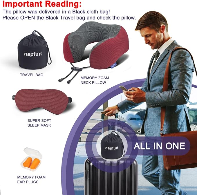 napfun Neck Pillow for Traveling, Upgraded Travel Neck Pillow for Airplane 100% - Image 6