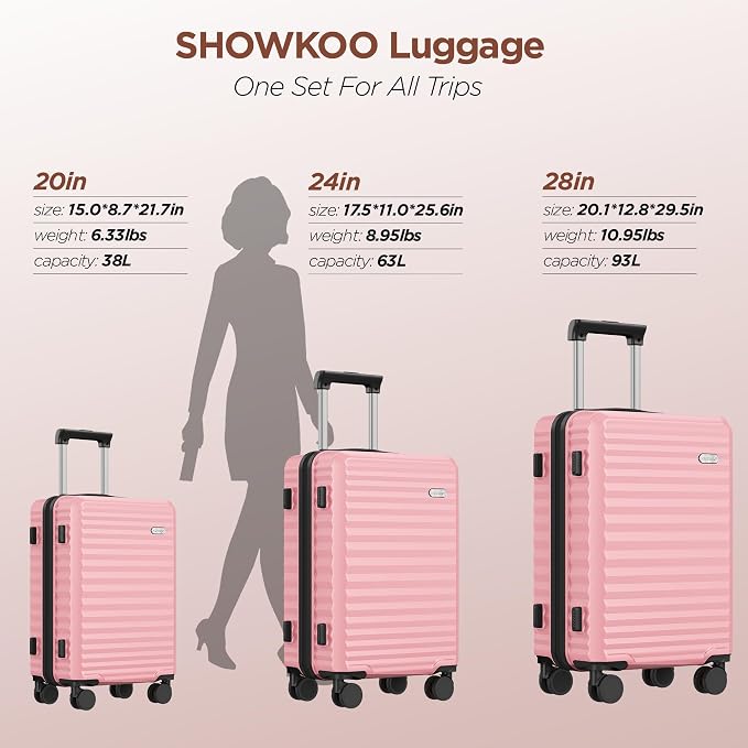 SHOWKOO Luggage Sets 3 Piece Hardside Expandable Suitcase - Image 9