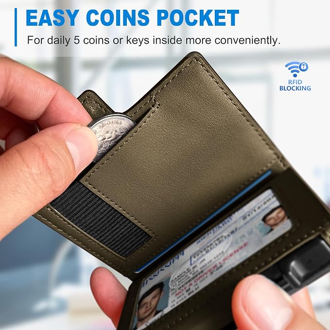 Men Wallet, with Money Clip Coins Pocket ID Window, Slim Front Pocket RFID - Image 4