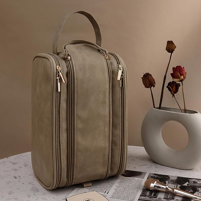 Travel Toiletry Bag for Women PU Leather Triple-layer Double Zipper Toiletry - Image 8