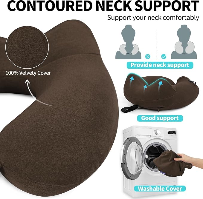 Inflatable Travel Neck Pillow for Airplane, Head Support Velvet Adult Neck - Image 4