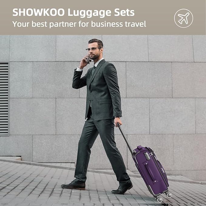 SHOWKOO Luggage Sets 3 Piece Softside Expandable Lightweight Durable Suitcase - Image 2
